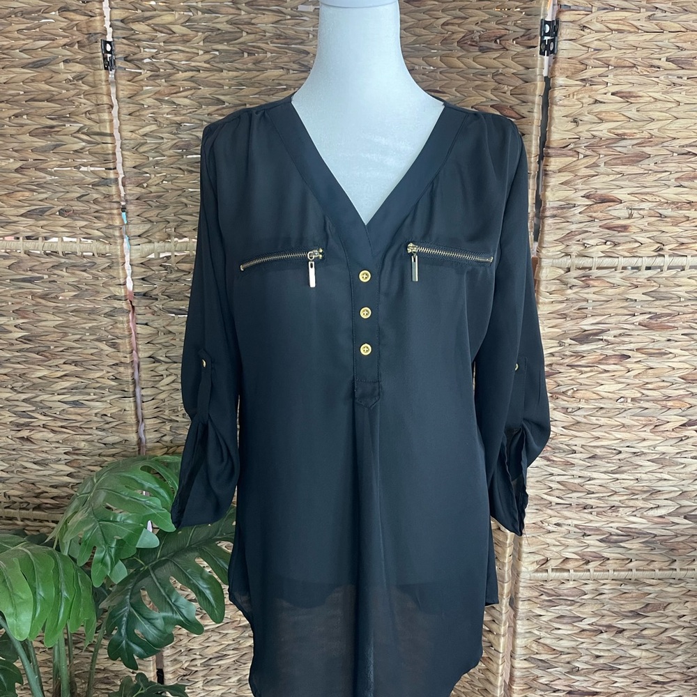 Justify Black and Gold Buttoned Blouse